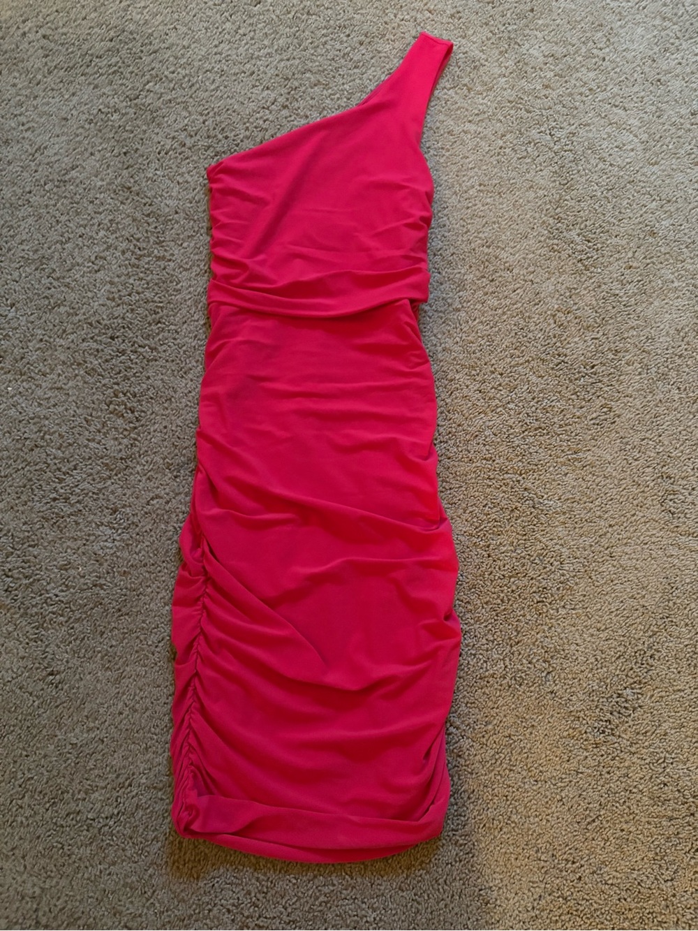 Express Ruched One Shoulder Bodycon Midi Dress Pink Stretch Womens Size XXS NWT